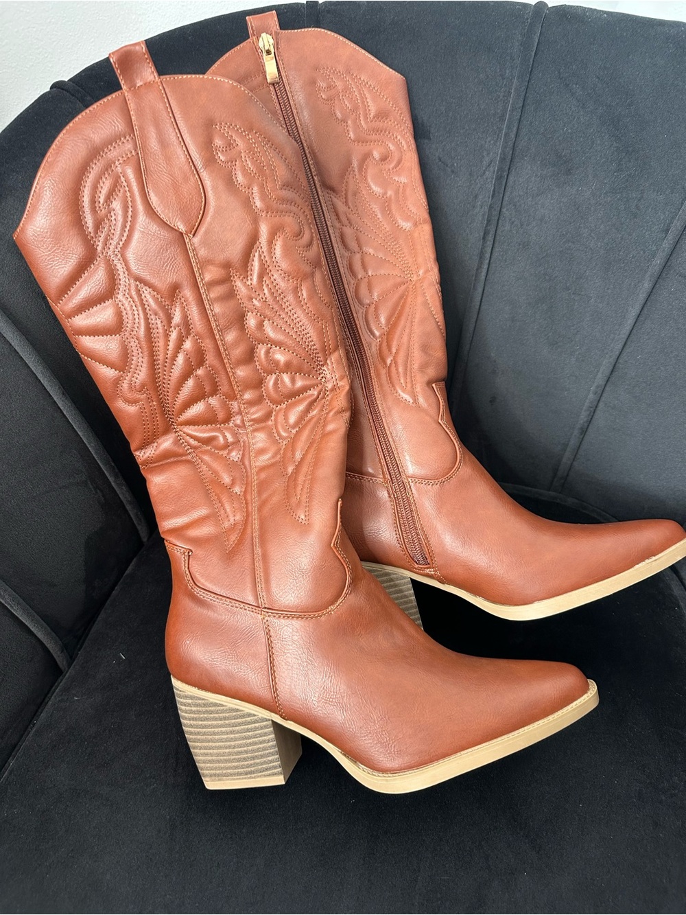 Women's Brown Western Mid-Calf Heeled Boots